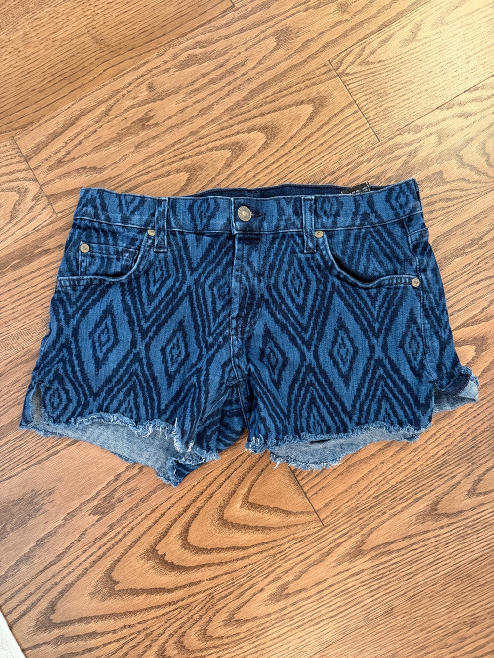 Dark Blue Patterned Denim Cutoff Shorts
